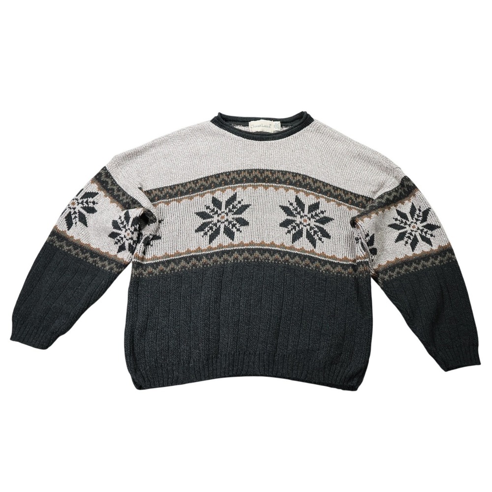 GreatLand Crewneck Sweater Mens 2XL Gray Excellent Vintage Snowflake Pattern - Picture 3 of 7